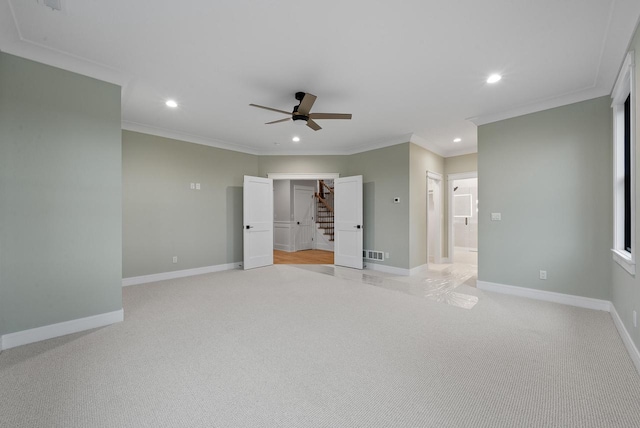 N1931 Linn Rd, Lake Geneva, WI 53147 - unfurnished bedroom featuring recessed lighting, ornamental molding, visible vents, and light colored carpet