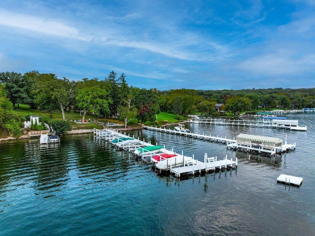 N1931 Linn Rd, Lake Geneva, WI 53147 - view of dock featuring a water view and a wooded view