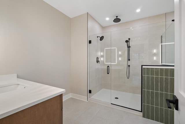 N1931 Linn Rd, Lake Geneva, WI 53147 - full bathroom featuring tile patterned flooring, vanity, recessed lighting, baseboards, and a shower stall
