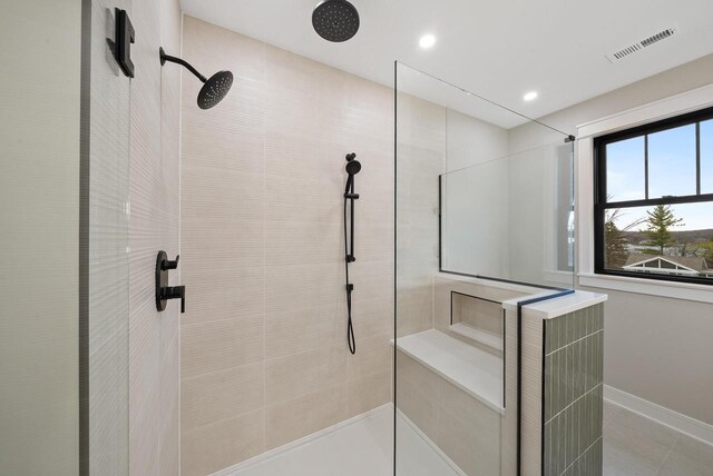 N1931 Linn Rd, Lake Geneva, WI 53147 - full bath with tile patterned floors, recessed lighting, tiled shower, and visible vents