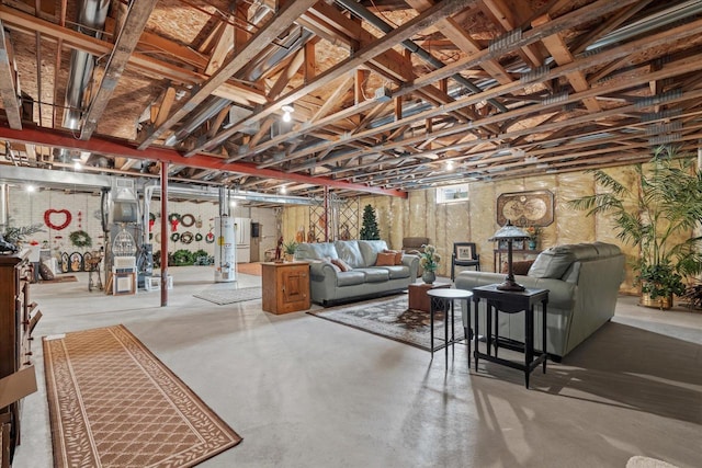 basement featuring water heater