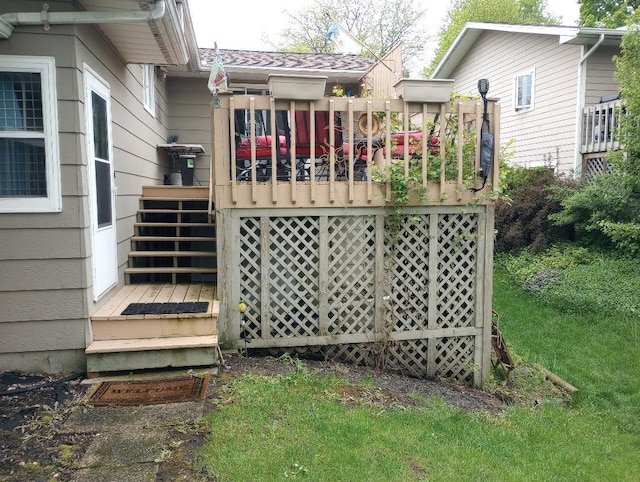 wooden deck featuring stairs