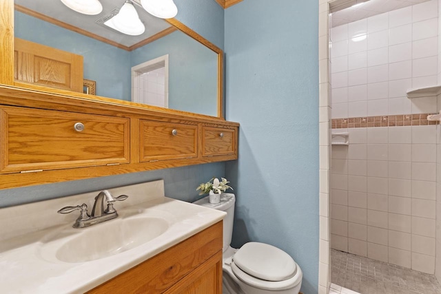 3559 N Shore Dr, Hubertus, WI 53033 - full bathroom with a walk in shower, toilet, vanity, and ornamental molding