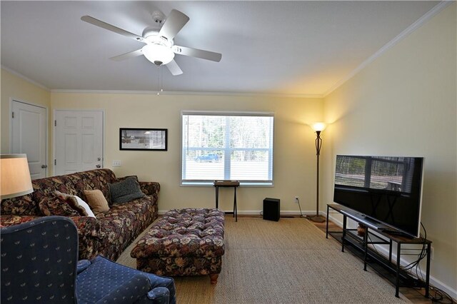 13585 Oswald Rd, Drummond, WI 54832 - living room with baseboards, ornamental molding, and a ceiling fan