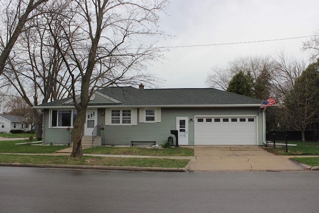 436 Roosevelt St, Fond Du Lac, WI 54935 - ranch-style home with entry steps, a garage, driveway, and a chimney