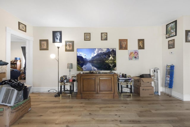 living room with light wood-style floors and baseboards