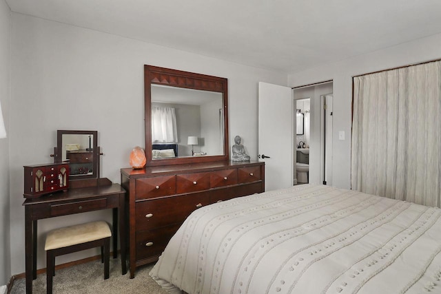 bedroom with light carpet