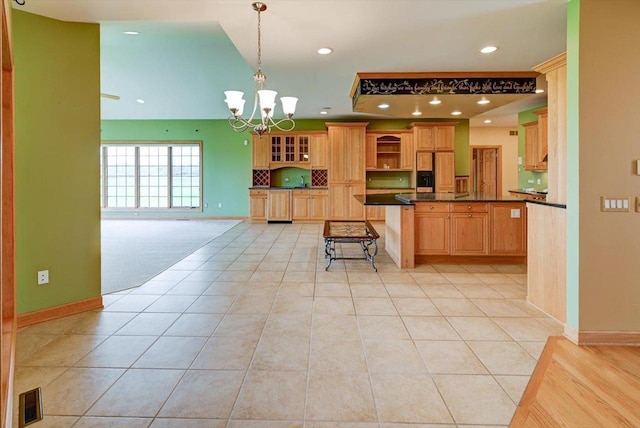 457 Union Rd, Brooklyn, WI 53521 - kitchen featuring visible vents, an inviting chandelier, dark countertops, paneled built in fridge, and recessed lighting