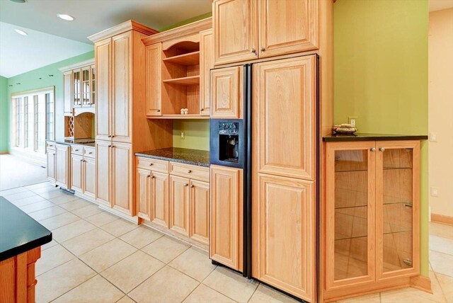 457 Union Rd, Brooklyn, WI 53521 - kitchen with paneled fridge with ice dispenser, light tile patterned flooring, and light brown cabinets
