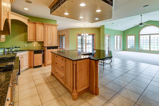 457 Union Rd, Brooklyn, WI 53521 - kitchen featuring recessed lighting, a sink, a ceiling fan, and light tile patterned floors