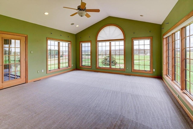 457 Union Rd, Brooklyn, WI 53521 - unfurnished room with carpet floors, a ceiling fan, vaulted ceiling, and a wealth of natural light