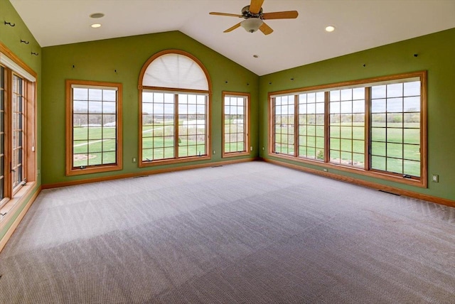 457 Union Rd, Brooklyn, WI 53521 - unfurnished room with carpet floors, lofted ceiling, baseboards, ceiling fan, and recessed lighting