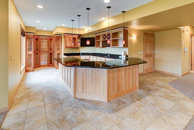 457 Union Rd, Brooklyn, WI 53521 - kitchen with baseboards, open shelves, recessed lighting, and hanging light fixtures