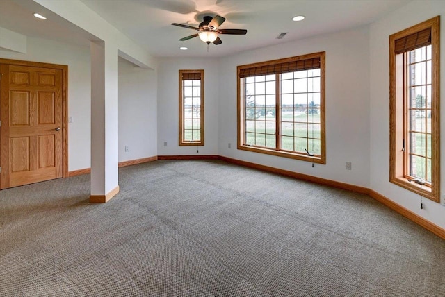 457 Union Rd, Brooklyn, WI 53521 - carpeted empty room with a ceiling fan, baseboards, visible vents, and recessed lighting