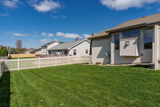 view of yard with a residential view and a fenced backyard