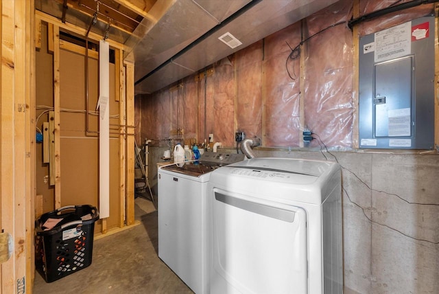 washroom featuring washer and dryer and electric panel