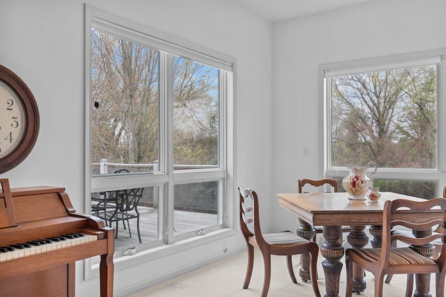dining room featuring plenty of natural light and light colored carpet