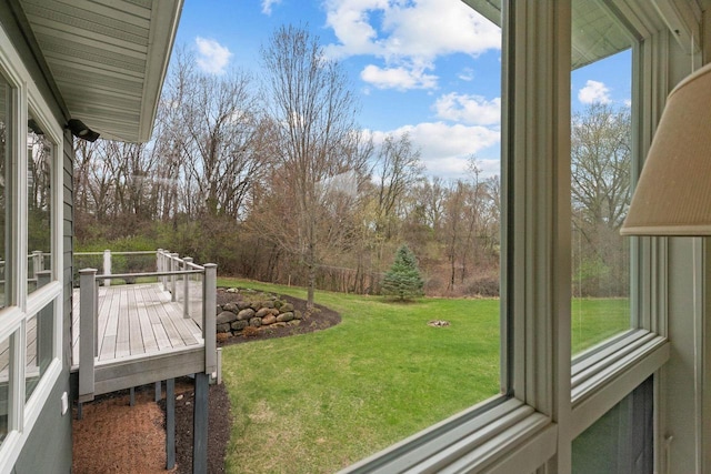 view of yard featuring a wooden deck