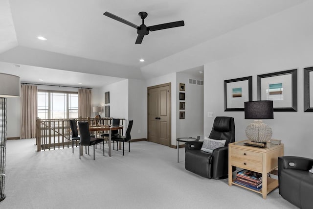 6667 S Chickahauk Trl, Middleton, WI 53562 - dining room featuring a ceiling fan, light colored carpet, baseboards, and recessed lighting