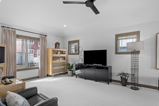 6667 S Chickahauk Trl, Middleton, WI 53562 - living room with carpet flooring, baseboards, and a ceiling fan