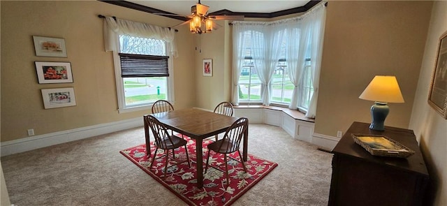 422 W Columbia St, Chippewa Falls, WI 54729 - dining room with a ceiling fan, baseboards, and light carpet