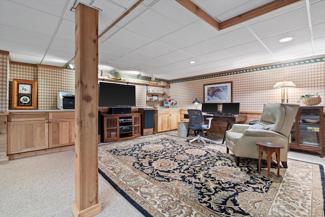 19425 Killarney Way, Brookfield, WI 53045 - living room featuring recessed lighting, light colored carpet, and a drop ceiling