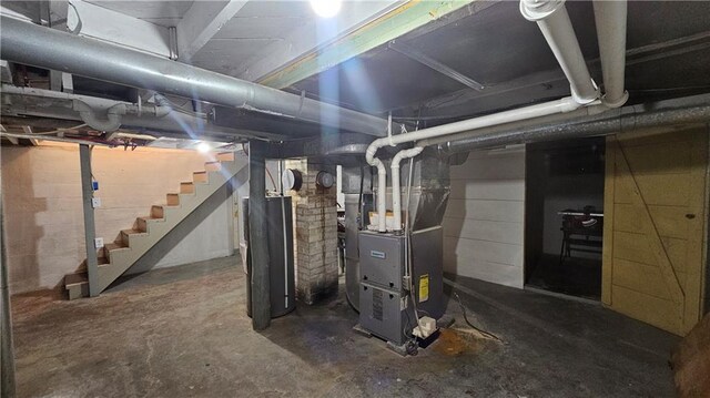 10039 State Highway 27, Hayward, WI 54843 - unfinished basement with stairs and heating unit