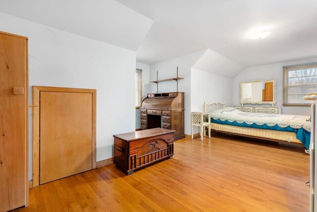 901 E Grant St, Appleton, WI 54911 - bedroom with baseboards, wood finished floors, and lofted ceiling