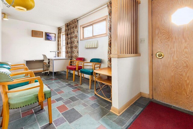901 E Grant St, Appleton, WI 54911 - sitting room featuring baseboards, stone finish flooring, and a textured ceiling