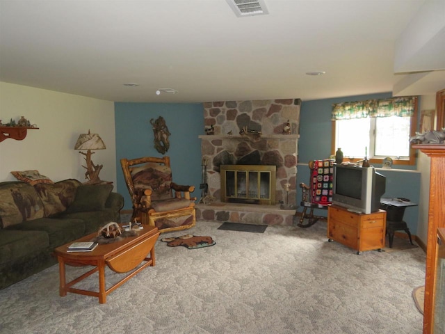 5021 Margaret Dr, Amherst, WI 54406 - living room with a fireplace and light colored carpet