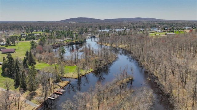 aerial view with a water and mountain view