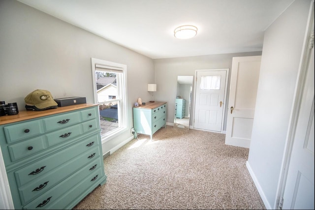 interior space featuring baseboards and light colored carpet