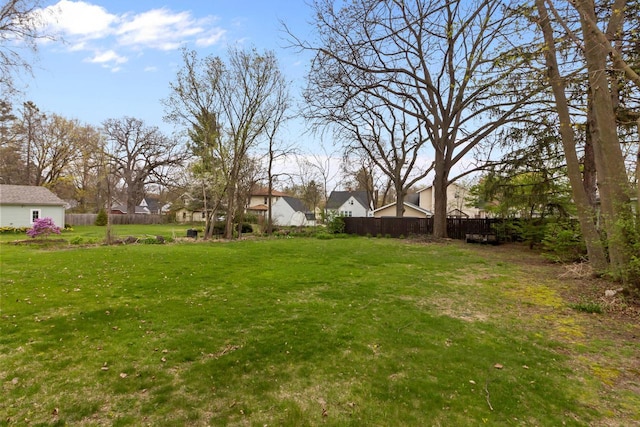 view of yard featuring fence and a residential view