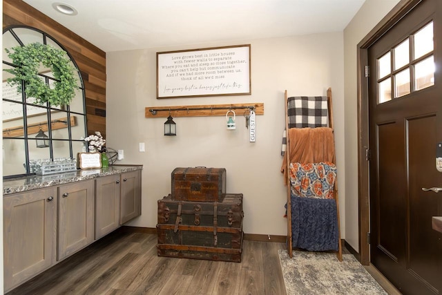 436 Duffers Trl, Nekoosa, WI 54469 - entryway with baseboards and dark wood finished floors