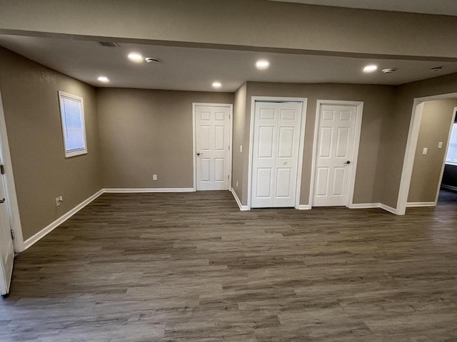 1742 Kremer Ave, Racine, WI 53402 - basement featuring baseboards, dark wood-style flooring, and recessed lighting