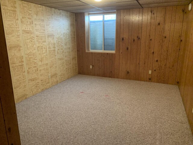 312 W Buehler Ave, Nekoosa, WI 54457 - carpeted spare room with wood walls and a paneled ceiling