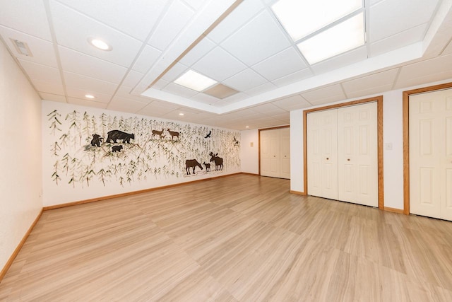interior space with baseboards, recessed lighting, light wood-style flooring, and visible vents