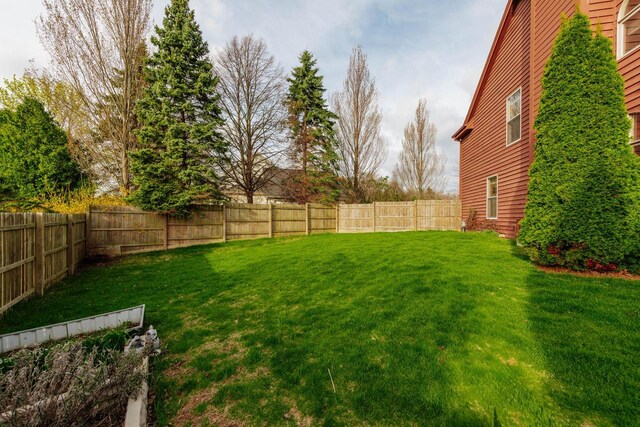 view of yard with a fenced backyard
