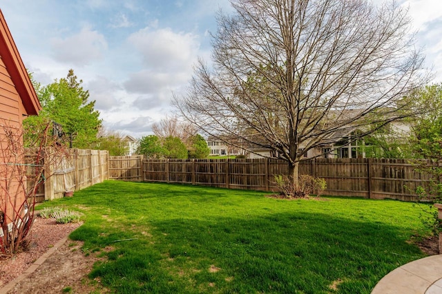 view of yard with a fenced backyard