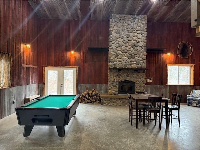 8523 Lakeside Rd, Trego, WI 54888 - rec room featuring plenty of natural light, french doors, finished concrete floors, and a towering ceiling