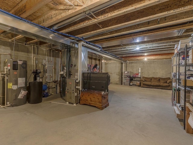unfinished below grade area with water heater and visible vents