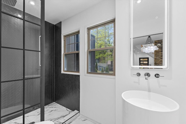 2627 N Farwell Ave, Milwaukee, WI 53211 - full bath featuring marble look tiles and tiled shower