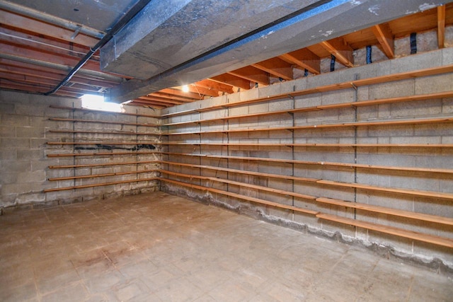 view of unfinished basement