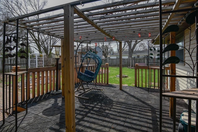 view of patio with a fenced backyard and a pergola