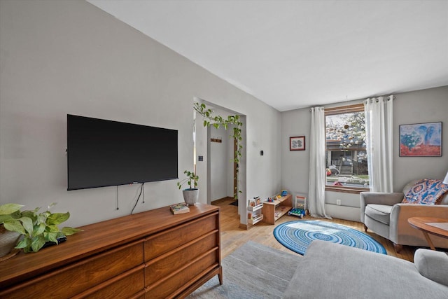 living room featuring light wood-type flooring