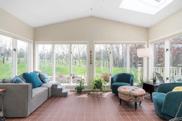 sunroom / solarium with a wealth of natural light and lofted ceiling with skylight