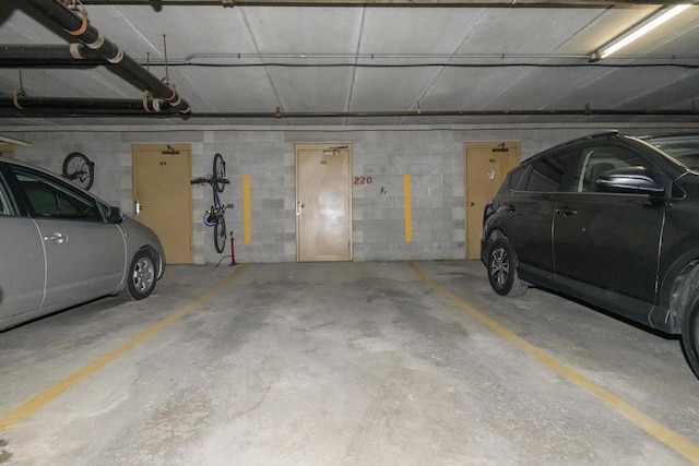 parking deck with concrete block wall