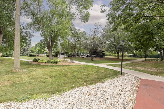 view of property's community featuring a lawn