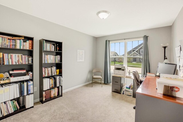 office with baseboards and carpet