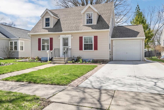 1112 Marquette Ave, Green Bay, WI 54304 - cape cod home with a garage, a front lawn, roof with shingles, and driveway